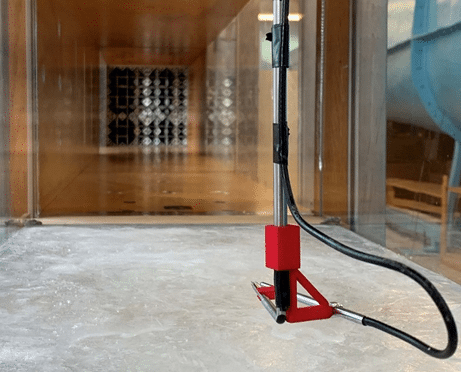 Two hot-wire probes measuring 2-component wind velocity and wind temperature over a large ice surface inside the Cornell wind tunnel.